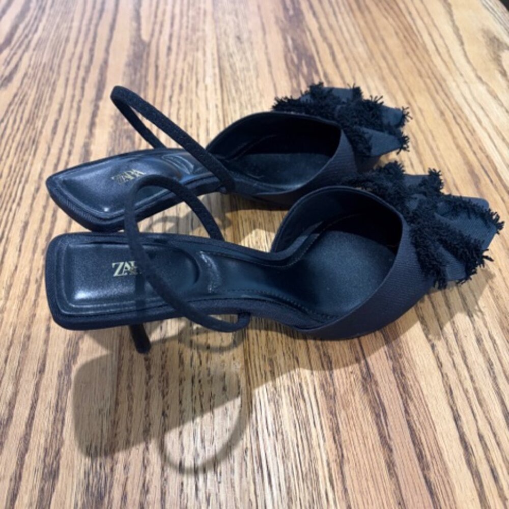 ZARA Black Bow Heels NEW - Picture 2 of 2